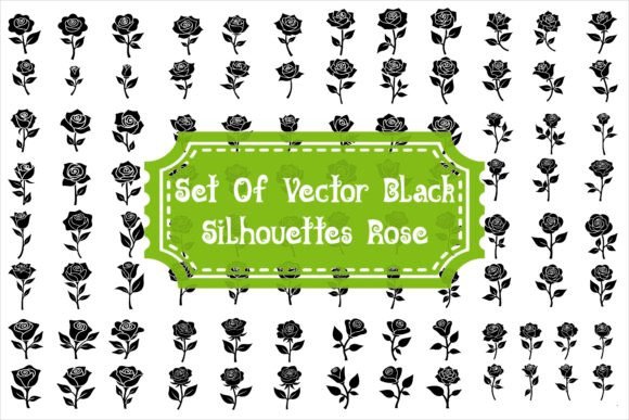 Download Set of Vector Black Silhouettes of Rose - Silhouette Collection