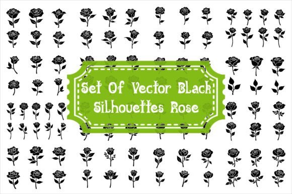 Download Set of Vector Black Silhouettes of Rose - Silhouette Collection