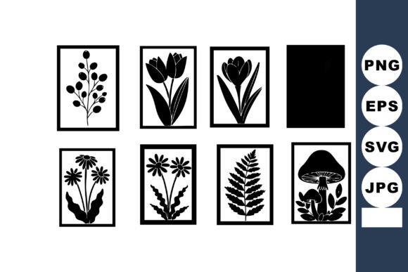 Download Black Silhouette Botanical Framed Art Se - Silhouette Collection