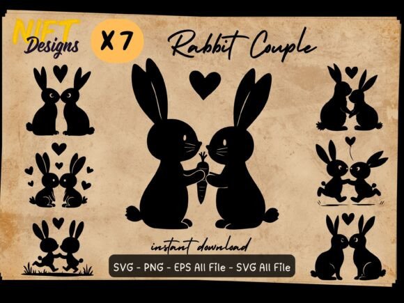 Download Charming Rabbit Couple Silhouette SVG - Silhouette Collection