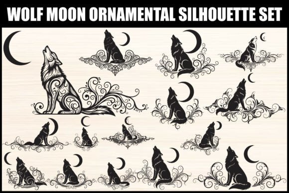 Download Wolf Moon Ornamental Silhouette Set - Silhouette Collection