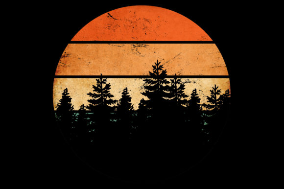 Download Pine Trees Silhouette Retro Sunset Art - Silhouette Collection