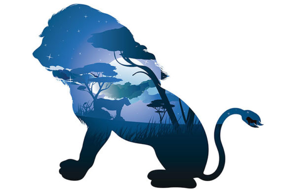 Download Night Scene in the Lion Silhouette - Silhouette Collection