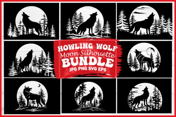 Download Howling Wolf Moon Silhouette Bundle - Silhouette Collection