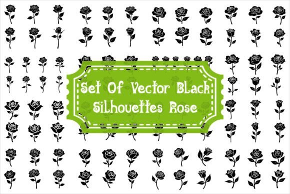 Download Set of Vector Black Silhouettes of Rose - Silhouette Collection